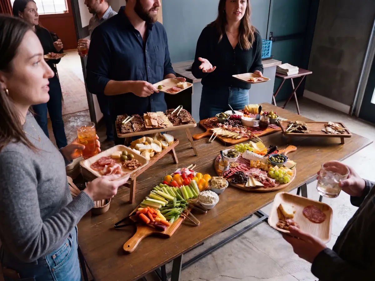 Grazing table of crudités and charcuterie boards at a private event